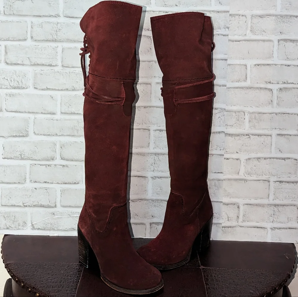 FreeBird Brock Over the Knee Red Vine Suede Boots size 8 - Picture 5 of 15